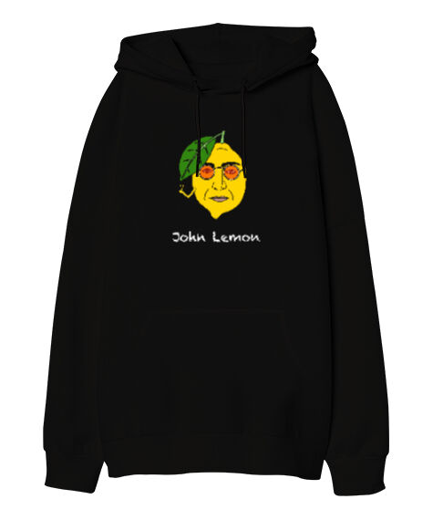 Tisho - John Lemon V2 Siyah Oversize Unisex Kapüşonlu Sweatshirt