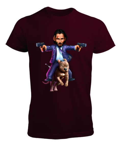 Tisho - John Wick ve köpeği animasyon Bordo Erkek Tişört
