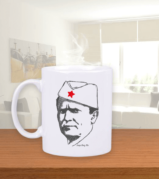 Tisho - Josip Broz Tito baskılı Beyaz Kupa Bardak