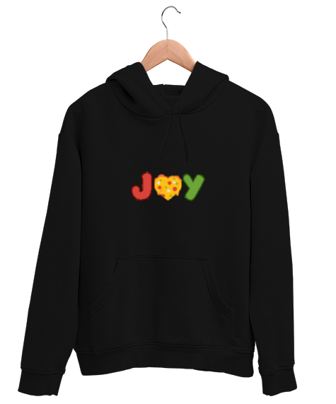 Tisho - Joy - Neşe Yazılı Siyah Unisex Kapşonlu Sweatshirt