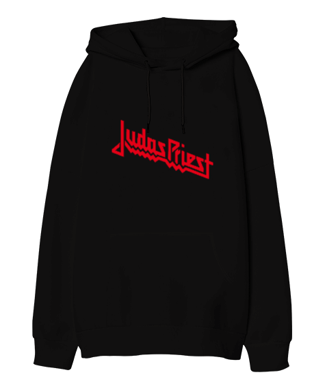 Tisho - Judas Priest Tasarımı Baskılı Siyah Oversize Unisex Kapüşonlu Sweatshirt