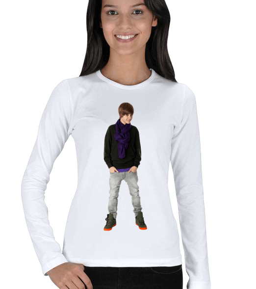 Tisho - Justen Bieber Hayran T-shirt Bayan Kadın Uzun Kol