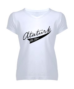 K. Atatürk Kadın V Yaka Tişört - Tisho