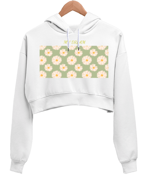 Tisho - Kadın çiçek baskılı tişört Kadın Crop Hoodie Kapüşonlu Sweatshirt