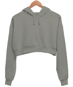 Kadın Crop Hoodie Kapüşonlu Sweatshirt - Thumbnail