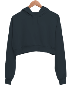 Kadın Crop Hoodie Kapüşonlu Sweatshirt - Thumbnail