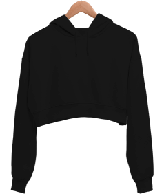 Kadın Crop Hoodie Kapüşonlu Sweatshirt - Thumbnail