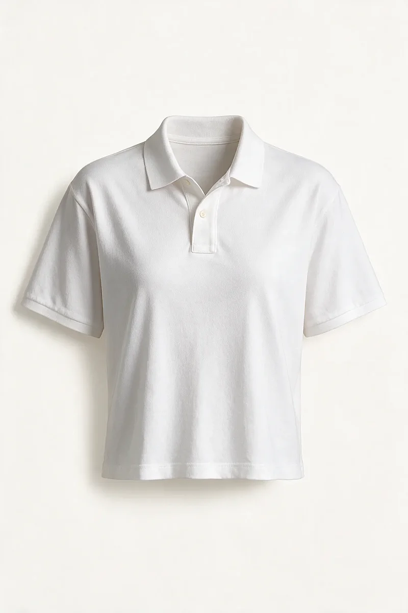Kadın Crop Polo Yaka Tişört Beyaz