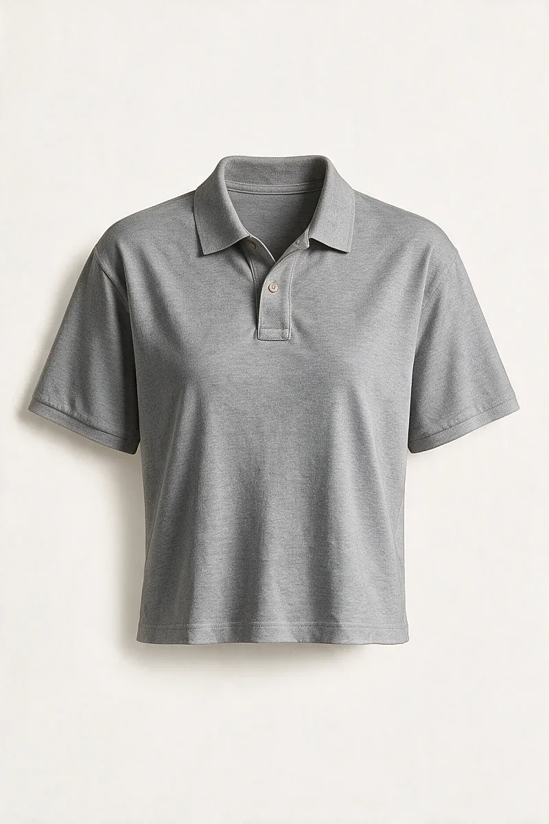 Kadın Crop Polo Yaka Tişört Gri