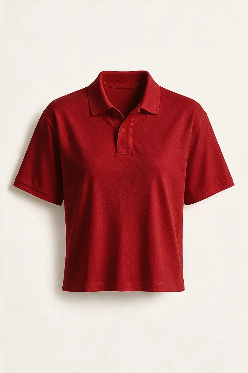 Kadın Crop Polo Yaka Tişört Kırmızı