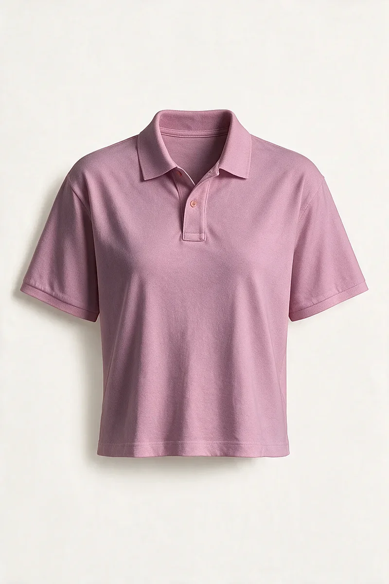 Kadın Crop Polo Yaka Tişört Pembe