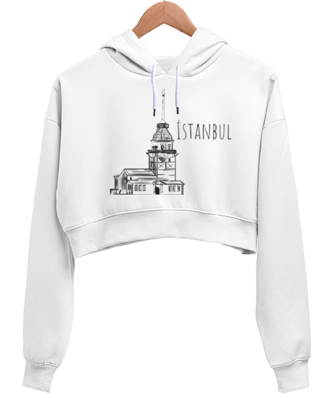 Tisho - Kadın İstanbul Kadın Crop Hoodie Kapüşonlu Sweatshirt