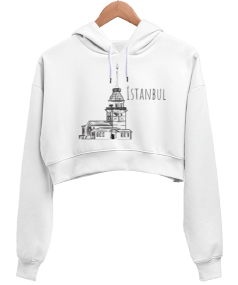 Kadın İstanbul Kadın Crop Hoodie Kapüşonlu Sweatshirt - Tisho