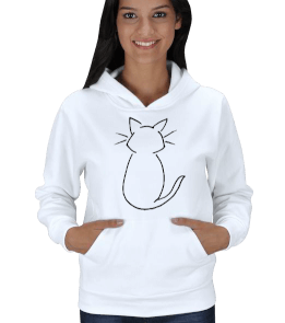 Kadın kedili sweatshirt Kadın Kapşonlu