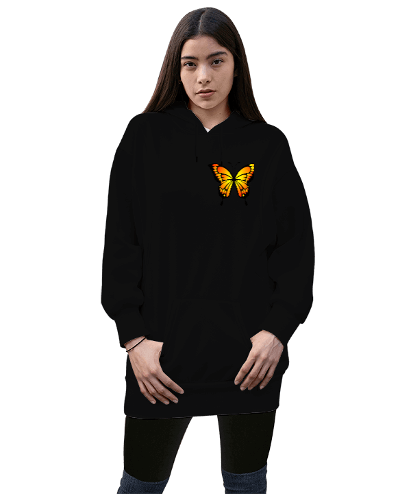 Tisho - Kadın Kelebek Uzun Kapüşonlu Hoodie Kadın Uzun Hoodie Kapüşonlu Sweatshirt