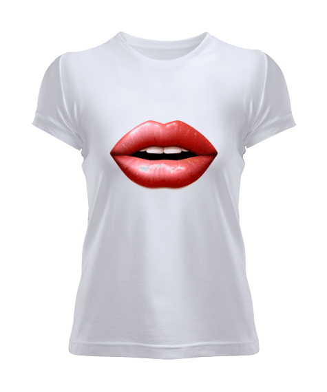 Tisho - Kadın Kısa Kol Dudak Ruj Desenli Tshirt Kadın Tişört Kadın Tişört