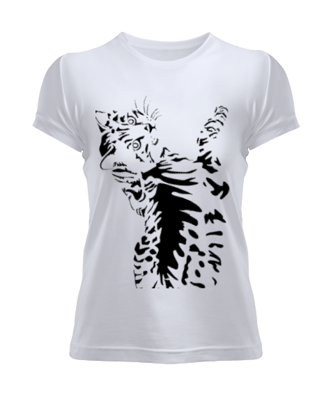 Tisho - Kadın Kısa Kol Kedi Desenli Tshirt Kadın Tişört Kadın Tişört