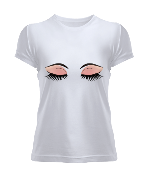 Tisho - Kadın Kısa Kol Kirpik Desenli Tshirt Kadın Tişört Kadın Tişört