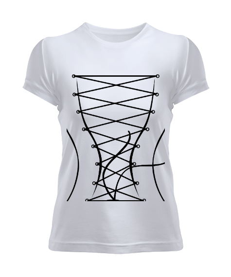 Kadın Kısa Kol Korse Desenli Tshirt Kadın Tişört Kadın Tişört