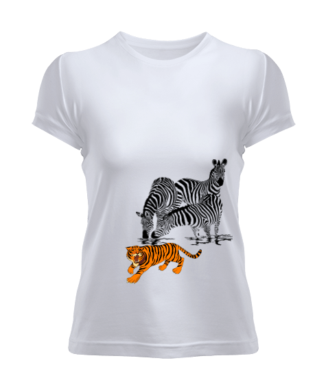 Tisho - Kadın Kısa Kol Zebra Kaplan Desenli Tshirt Kadın Tişört Kadın Tişört