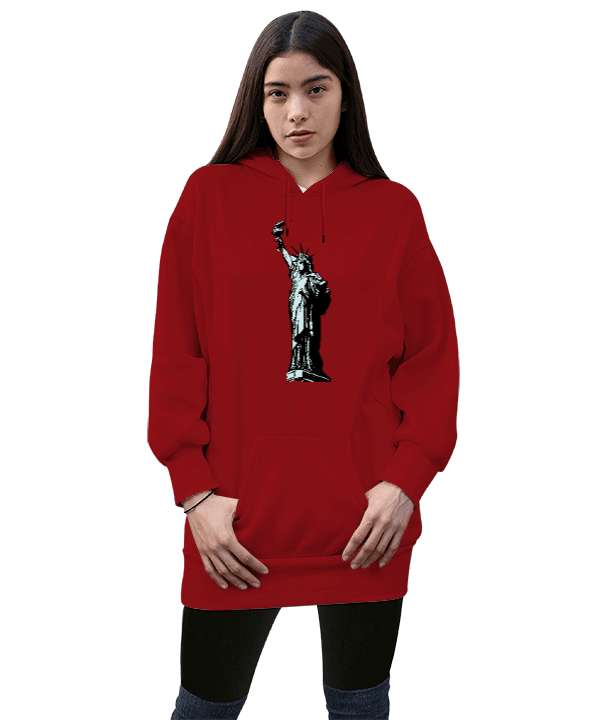 Tisho - Kadın Özgürlük Heykeli Kadın Uzun Hoodie Kapüşonlu Sweatshirt