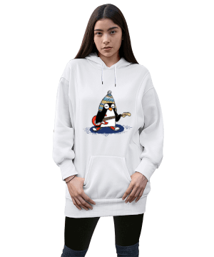Kadın Penguen Kadın Uzun Hoodie Kapüşonlu Sweatshirt - Tisho