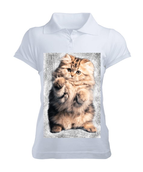 Tisho - kadın short kedili Kadın Polo Yaka Tişört