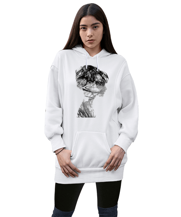 Tisho - Kadın silüeti Kadın Uzun Hoodie Kapüşonlu Sweatshirt