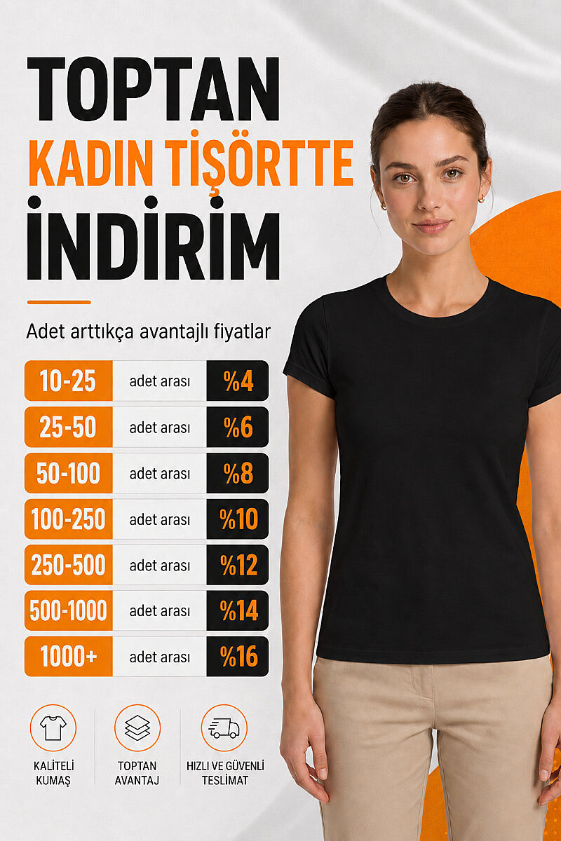 Kadın Siyah Baskısız Toptan Tişört - Tisho