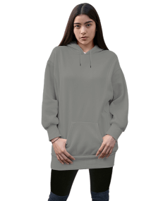 Kadın Uzun Hoodie Kapüşonlu Sweatshirt - Thumbnail