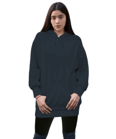 Kadın Uzun Hoodie Kapüşonlu Sweatshirt - Thumbnail