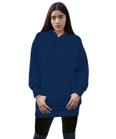 Kadın Uzun Hoodie Kapüşonlu Sweatshirt - Thumbnail