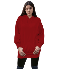 Kadın Uzun Hoodie Kapüşonlu Sweatshirt - Thumbnail