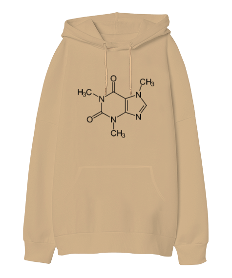 Tisho - Kafein Molekülü Resimli Oversize Unisex Kapüşonlu Sweatshirt