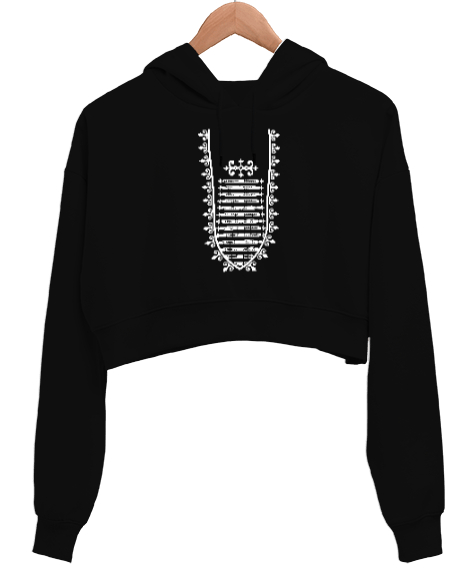 Tisho - Kafkas elbisesi,Çerkes,abhazya,Kafkas,karaçay çerkesya,kabardino balkarya,Kuzey Osetya,İnguşetya,çeç Siyah Kadın Crop Hoodie Kapüşonlu Sweatshirt