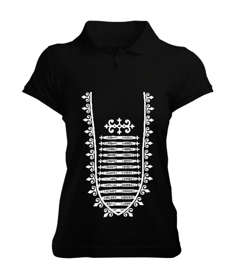 Tisho - Kafkas elbisesi,Çerkes,abhazya,Kafkas,karaçay çerkesya,kabardino balkarya,Kuzey Osetya,İnguşetya,çeç Siyah Kadın Polo Yaka Tişört