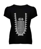 Kafkas elbisesi,Çerkes,abhazya,Kafkas,karaçay çerkesya,kabardino balkarya,Kuzey Osetya,İnguşetya,çeç Siyah Kadın V Yaka Tişört - Tisho