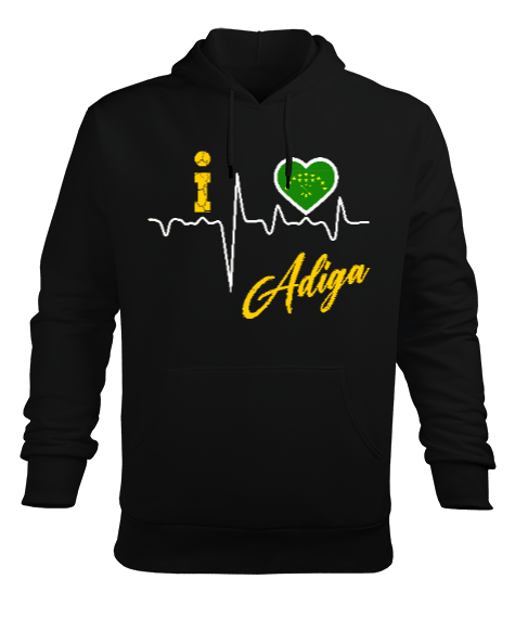 Tisho - Kafkas,Çerkes,Çerkes Bayrağı,adiga logosu. Siyah Erkek Kapüşonlu Hoodie Sweatshirt