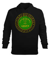 Kafkas,Çerkes,Kafkas,Çerkes Bayrağı, adiga logosu. Siyah Erkek Kapüşonlu Hoodie Sweatshirt - Tisho