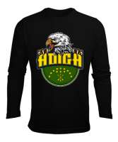 Kafkas,Çerkes,Kafkas,Çerkes Bayrağı, adiga logosu. Siyah Erkek Uzun Kol Yazlık Tişört - Tisho