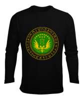 Kafkas,Çerkes,Kafkas,Çerkes Bayrağı, adiga logosu. Siyah Erkek Uzun Kol Yazlık Tişört - Tisho