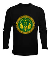 Kafkas,Çerkes,Kafkas,Çerkes Bayrağı, adiga logosu. Siyah Erkek Uzun Kol Yazlık Tişört - Tisho