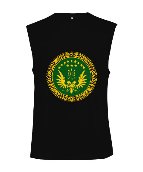 Tisho - Kafkas,Çerkes,Kafkas,Çerkes Bayrağı, adiga logosu. Siyah Kesik Kol Unisex Tişört