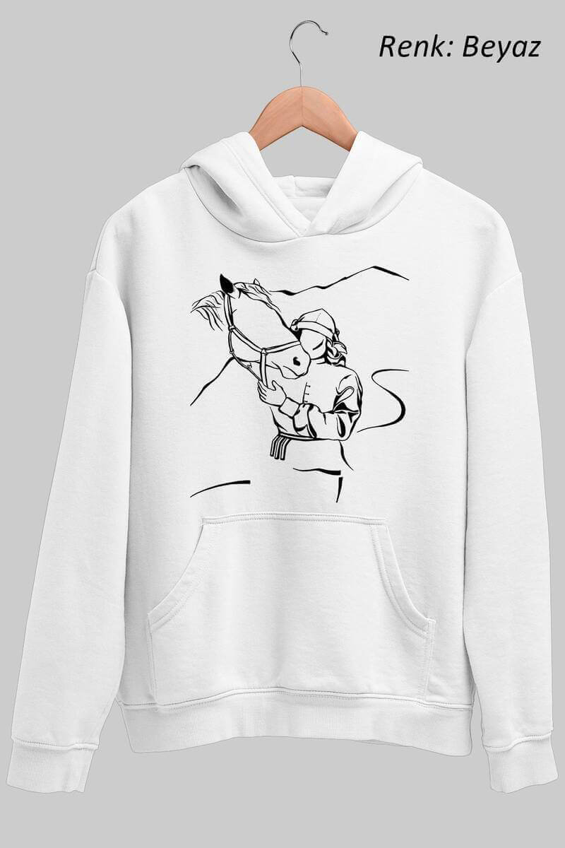 Tisho - Kafkasya Atı Çizimi Unisex Kapüşonlu Sweatshirt