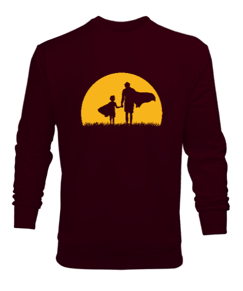 Tisho - Kahraman Baba ve Çocuk Bordo Erkek Sweatshirt