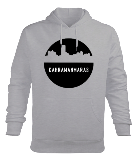 Tisho - Kahramanmaras 46 Tasarımı Baskılı Gri Erkek Kapüşonlu Hoodie Sweatshirt