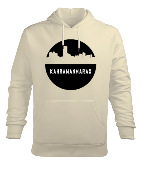 Tisho - Kahramanmaras 46 Tasarımı Baskılı Krem Erkek Kapüşonlu Hoodie Sweatshirt