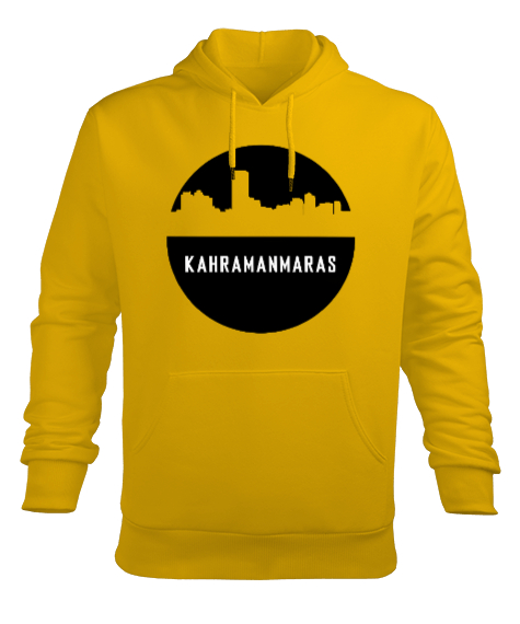 Tisho - Kahramanmaras 46 Tasarımı Baskılı Sarı Erkek Kapüşonlu Hoodie Sweatshirt