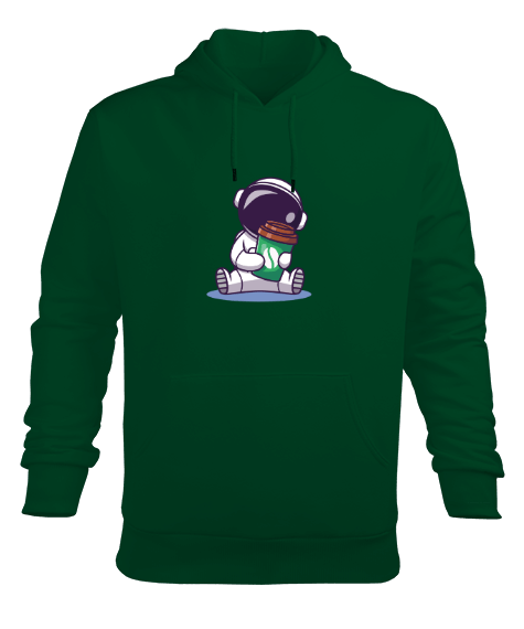 Tisho - Kahve Bağımlısı Tatlı Astronot Erkek Kapüşonlu Hoodie Sweatshirt