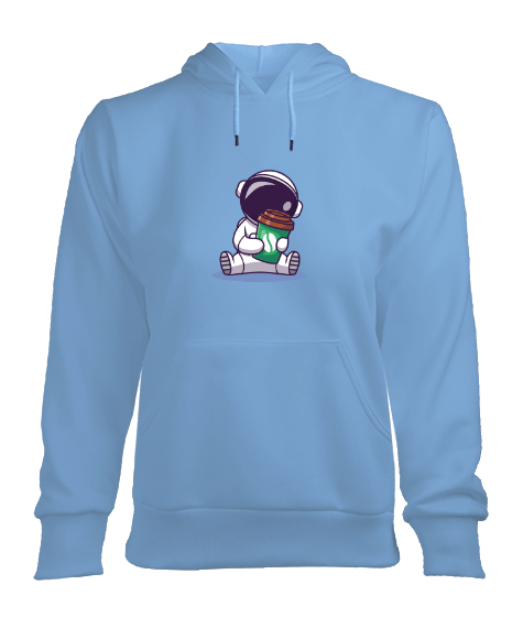 Tisho - Kahve Bağımlısı Tatlı Astronot Kadın Kapşonlu Hoodie Sweatshirt